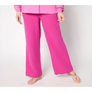 Fashion Women's Pants Sz M Summer Sunset Cotton Gauze Smocked Pant Pink A691549